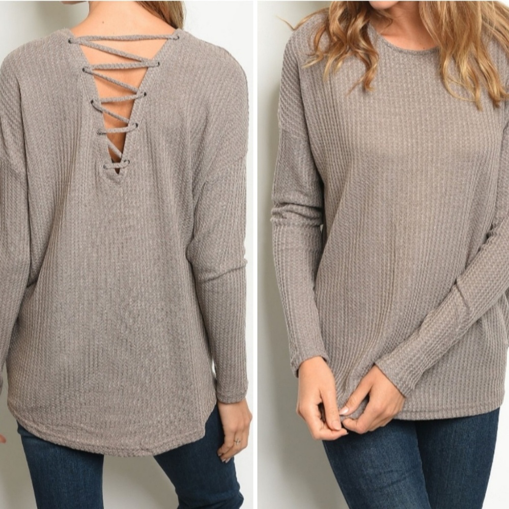 🆕️TAUPE LACE UP BACK SWEATER KNIT TUNIC